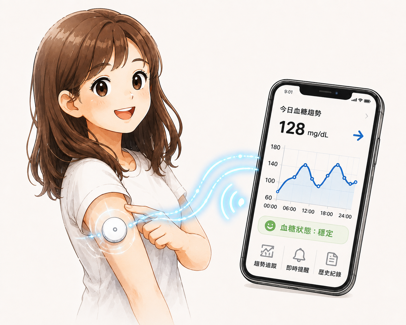 小女孩配戴CGM